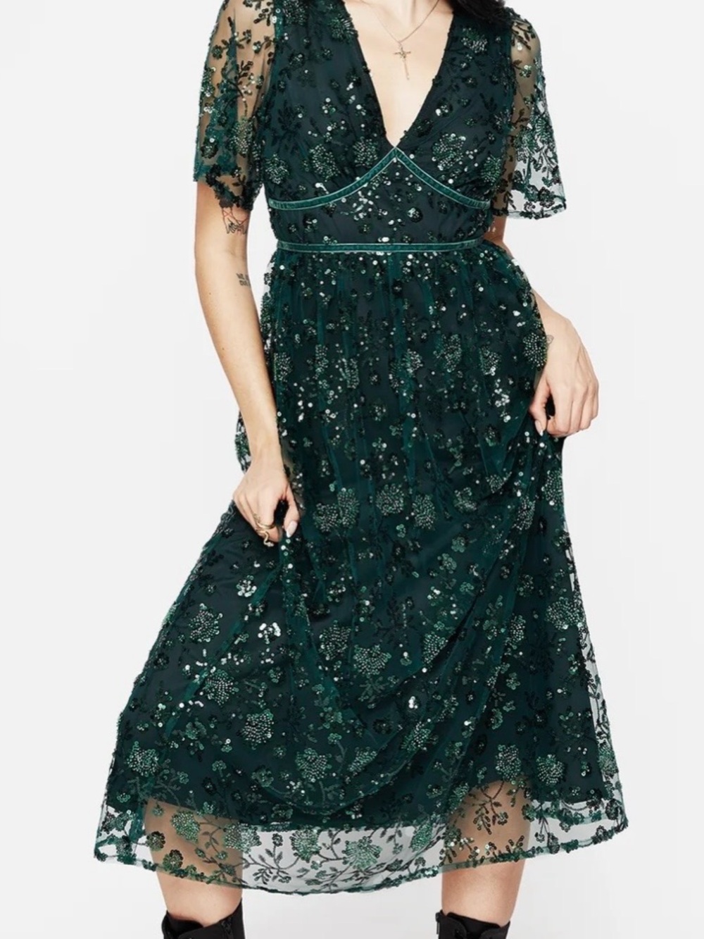 Disturbia Black Midi Dress with Green Sequin Embellishment - Picture 7 of 8
